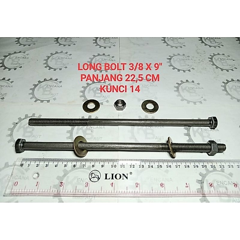 BAUT PANJANG 3/8 X 9"" / LONG BOLT / BAUT BALOK KAYU / BAUT BLANDAR KUNCI 14 PANJANG 22,5 CM