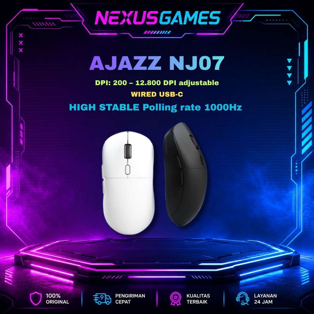 AJAZZ NJ07 / NJ-07 Gaming Mouse Lightweight Tri-mode Connection 1000Hz Polling Rate-Black,Free Mouse