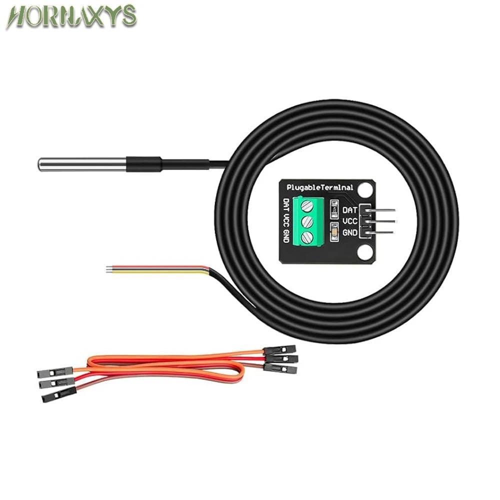 Kit Modul Sensor Suhu DS18B20 Tahan Air Kabel Sensor Digital 100CM Adaptor Terminal Probe Stainless 