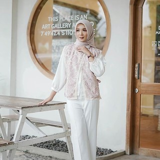 Delova Wardrobe - VEST CIANA Brukat Mawar Rompi Modern Casual | Vintage Bordir Premium Outfit Atasan Wanita Outer Tali Renda Luaran Baju Pakaian Tulle Tile Lace Brokat Prada Viral Lebaran Raya Kebaya Kondangan Wisuda Kekinian Simple Elegan Chinese