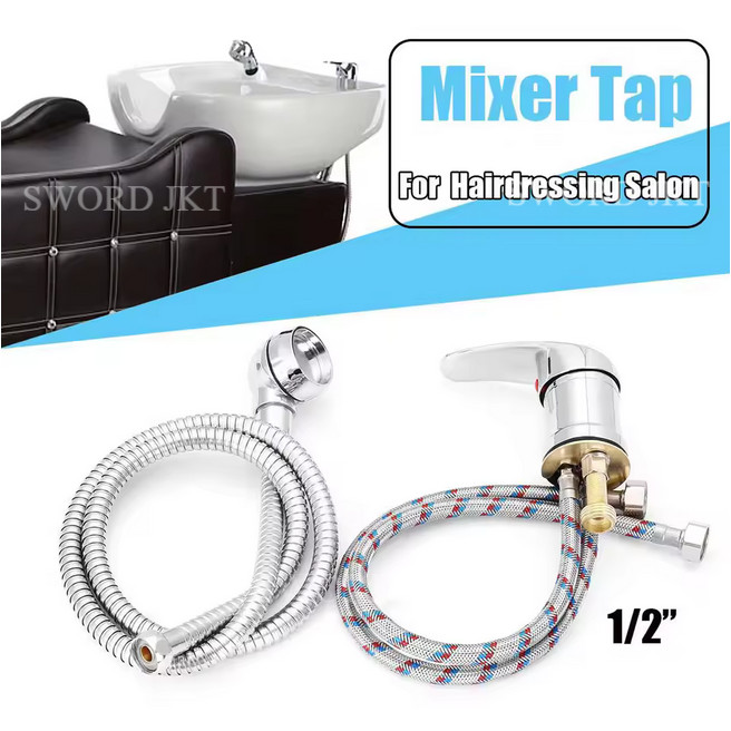 Set Keran Cuci Rambut Salon Stainless Steel Hot Cold Faucet Shower Keramas Salon Wastafel Hair Washi