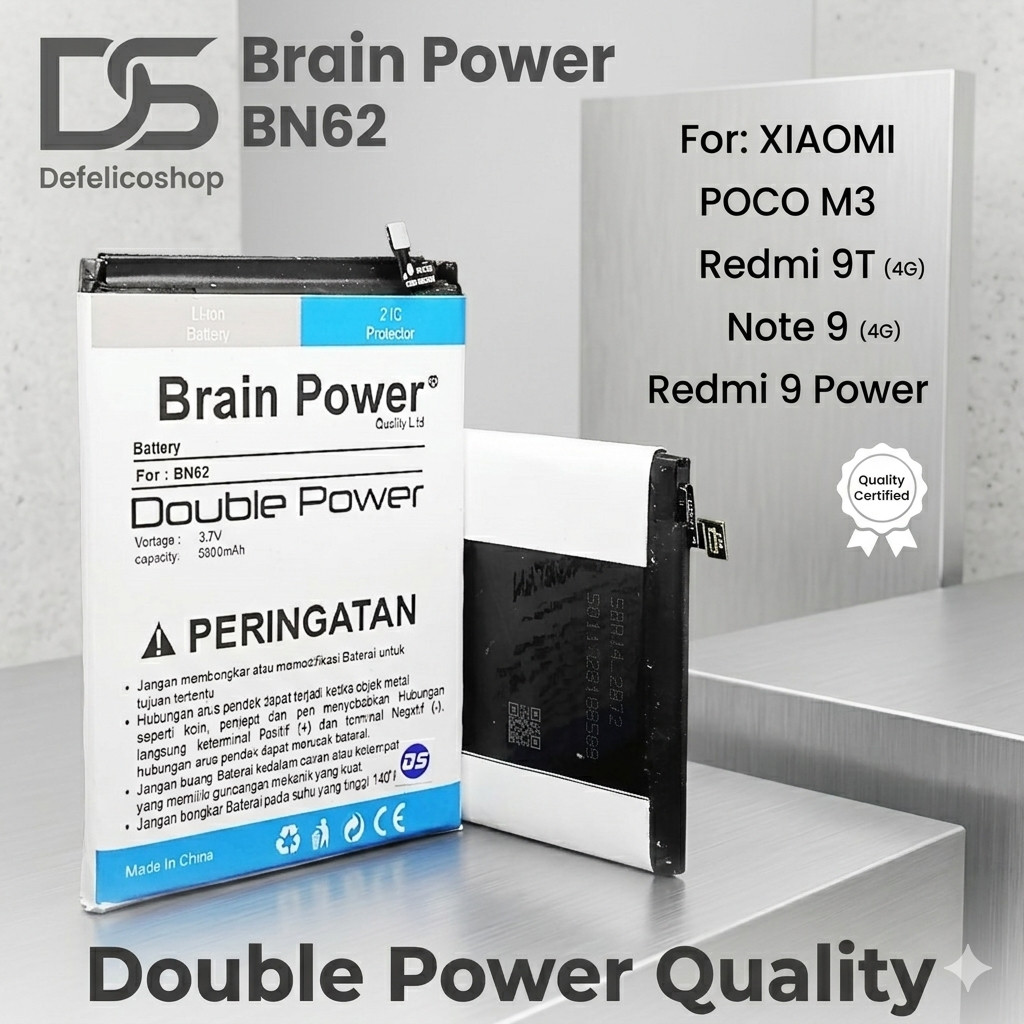 BN62 Baterai HP Xiaomi Poco M3/Redmi 9T/Note 9/9 Power BN 62 Double Power Battery