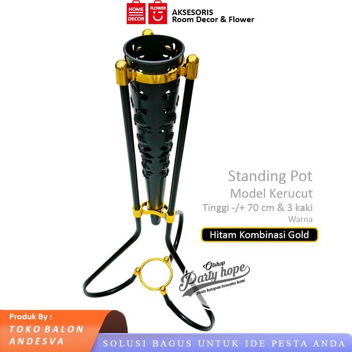 READY Standing Pot Besi Kerucut / Pot Bunga Sudut / Vas Bunga Corong Besi - Corong Gold