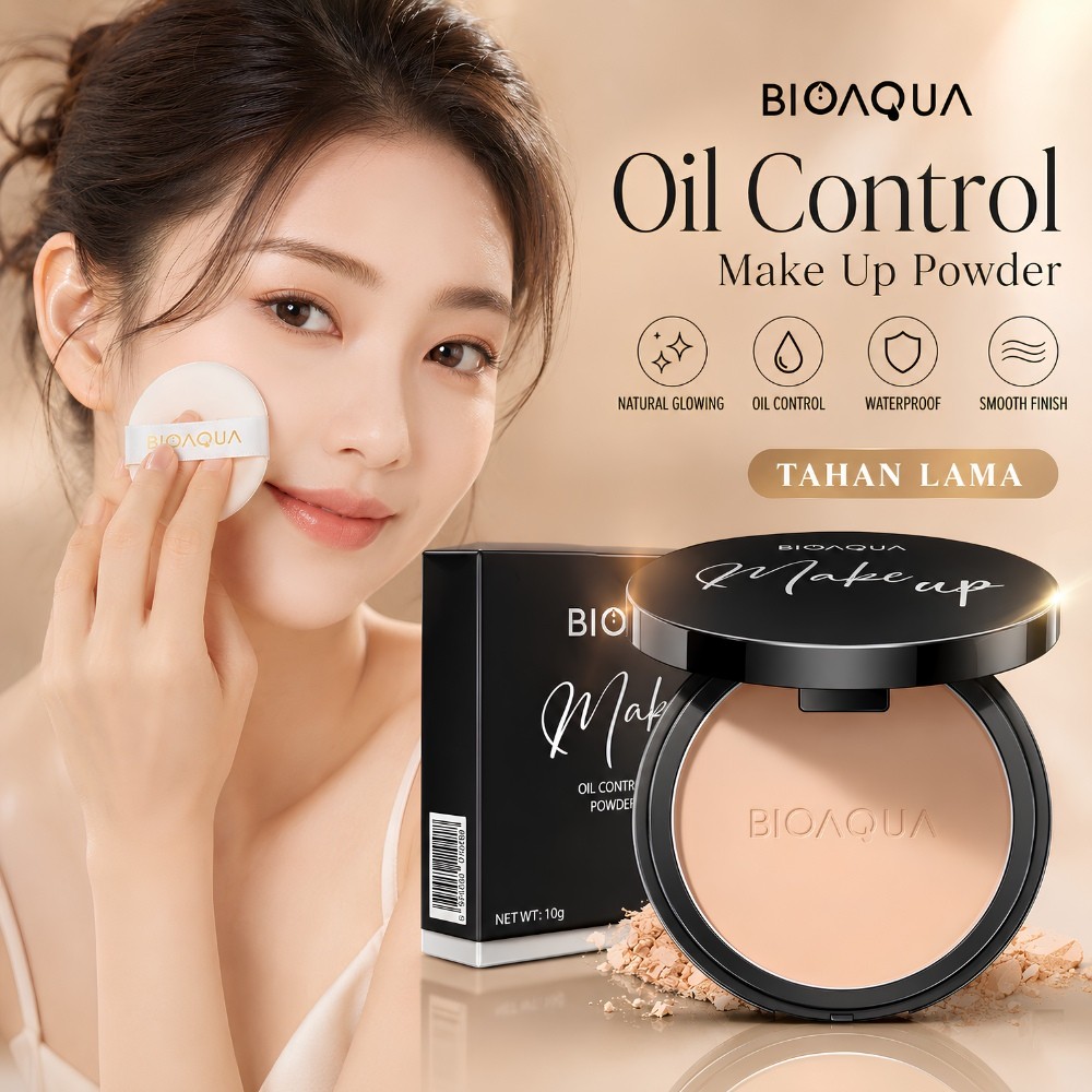 Bedak Padat Bioaqua Oil Control Smooth Finish Makeup Natural Glowing Flawless Look