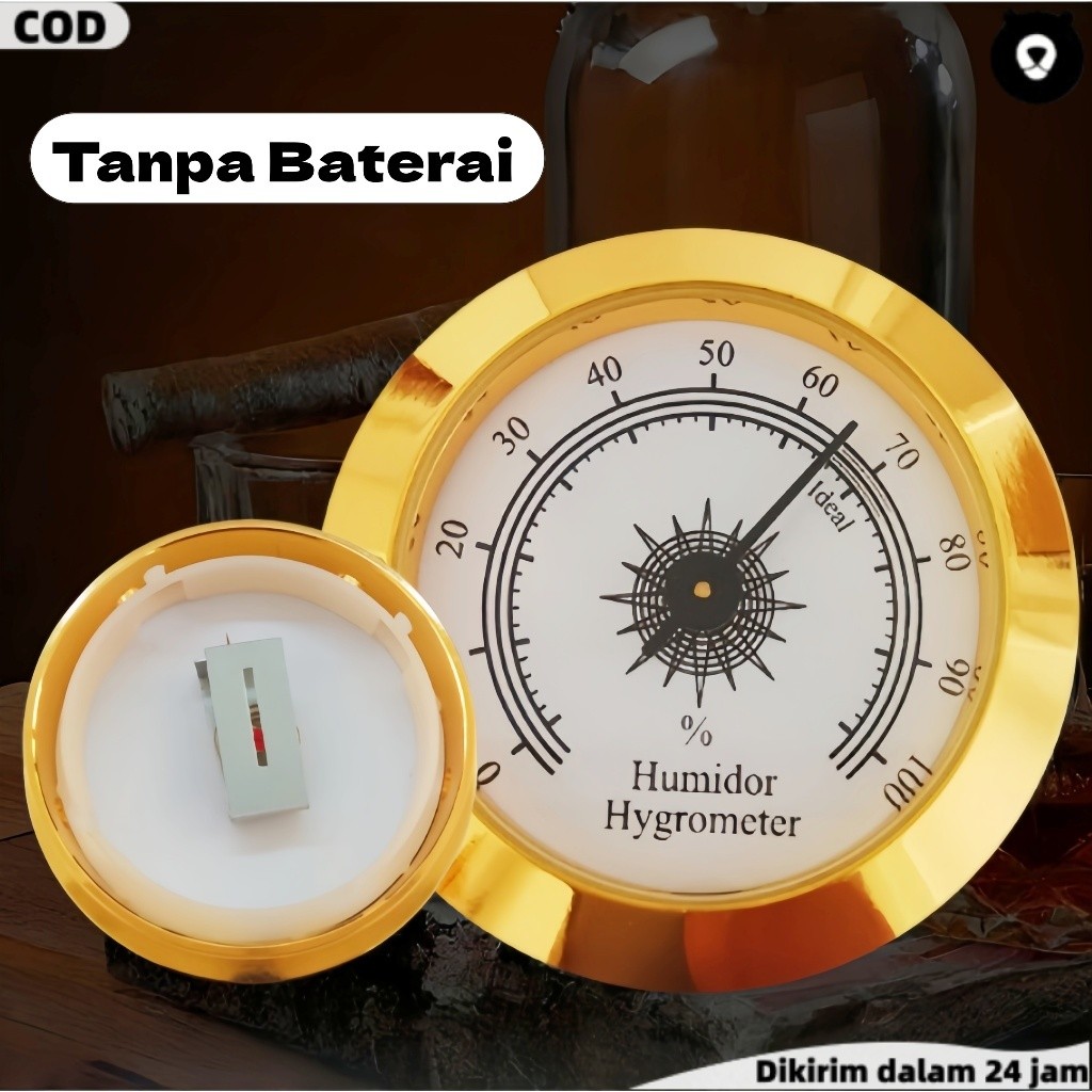 Higrometer Mekanis Mini 50MM untuk Humidor Kotak Cerutu - Tanpa Baterai, Praktis