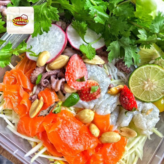 Salmon Gurita Udang Mangga/Pepaya Salad Thailand - PimryPie Thai, Udang Mentah, Mangga