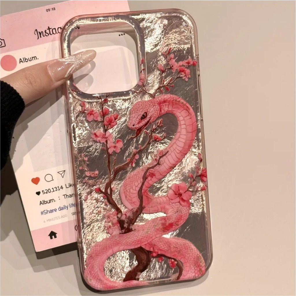 Casing Hp Cool Girl Pink Snake Peach Blossom Holographic Untuk OPPO A78 4G A74 4G/A95 4G A16K/A16E P