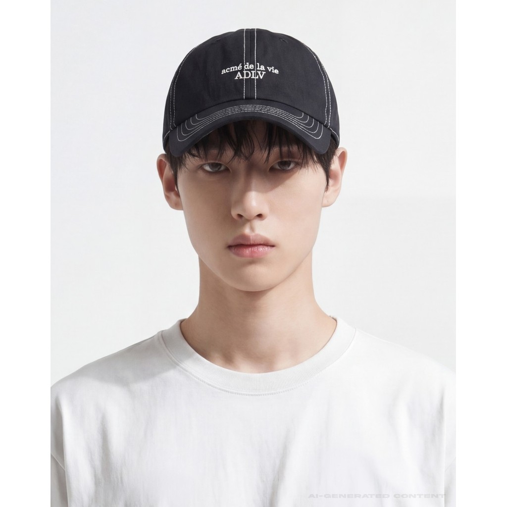 ADLV Contrast Stitch Nylon Ball Cap Black - Topi Unisex acme de la vie