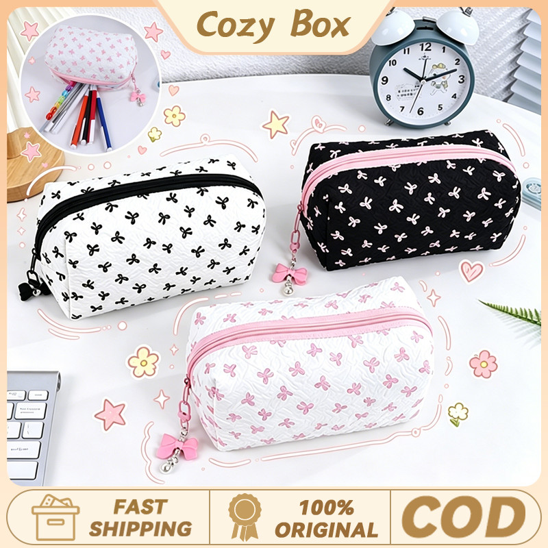 Tas Pensil Kain Sederhana Pita Lipit Tas Penyimpanan Skincare Lucu Tas Perlengkapan Mandi Travel