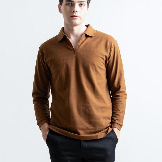 hsrm - pozi polo zipper long sleeve kaos polo pria lengan panjang