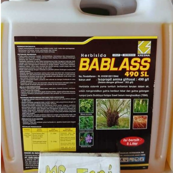 herbisda sistemik Bablas 490 sl kemasan 5 liter / racun rumput glifosat