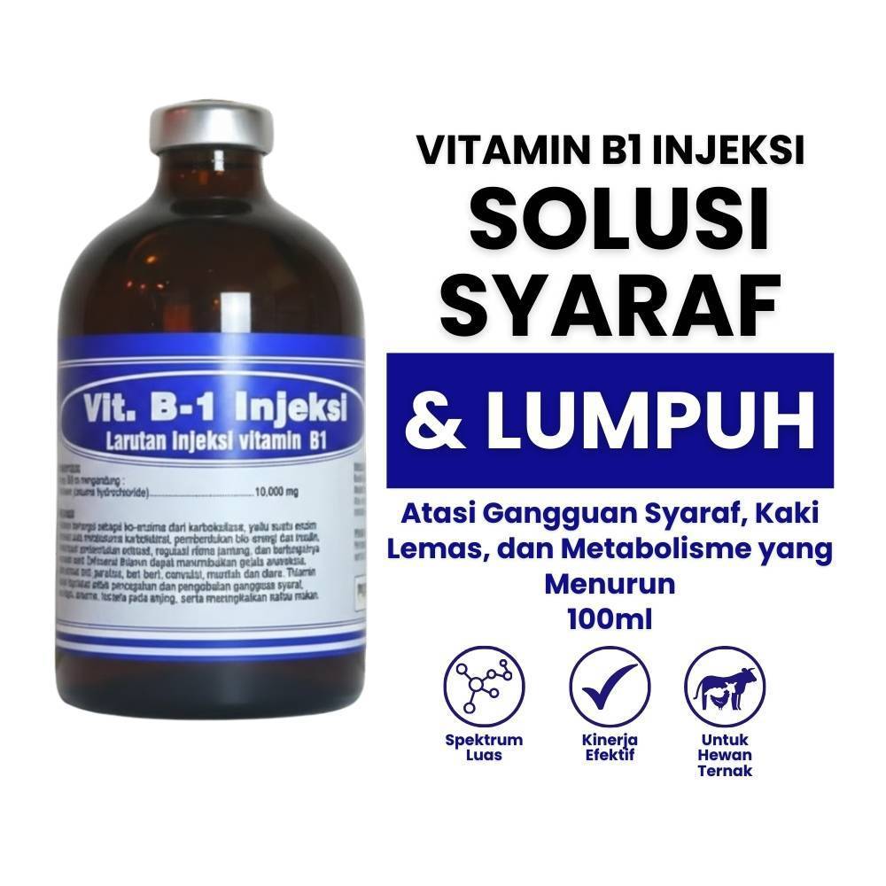 Vit B1 injeksi - Obat Lumpuh - B1 100ml- Obat Hewan - Vit B1 Injeksi