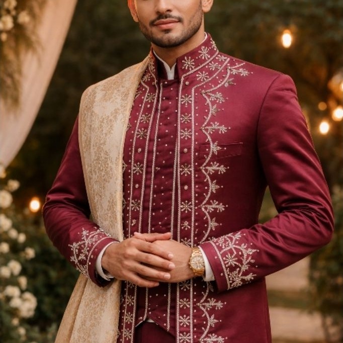 Beskap Pengantin Pria | Motif Padi Tabur | Baju Akad Pengantin Pria | Basofi Pengantin | Basofi Peng