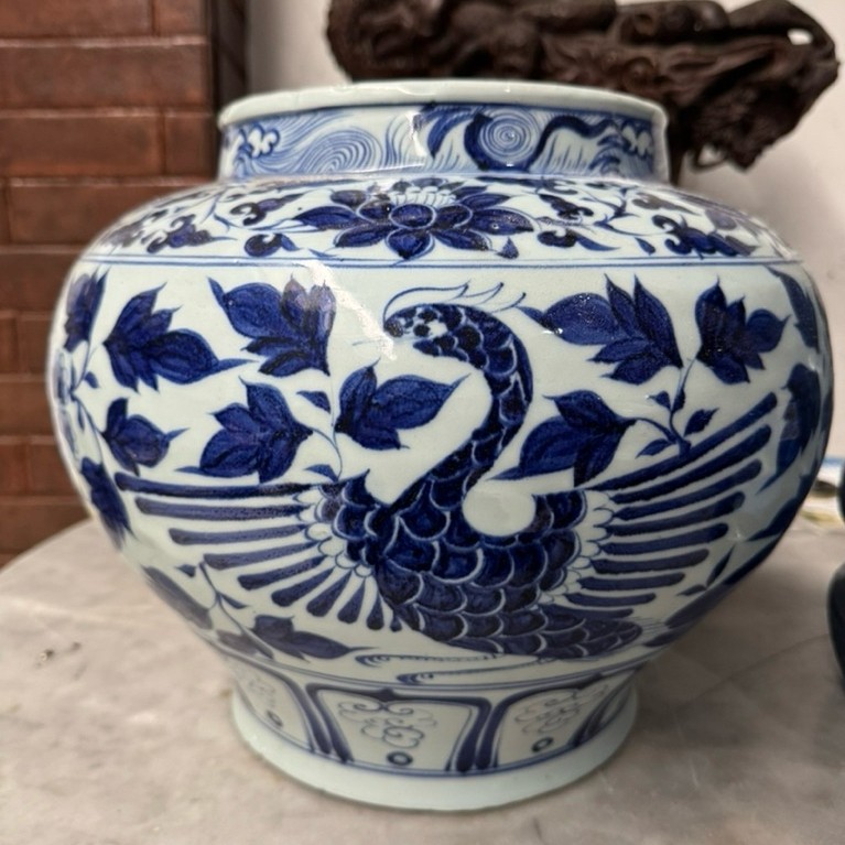 Keramik China Kuno Dinasty Priuk Priok Guci Vas Biru Putih Motif Burung Hong Part 2 Antik