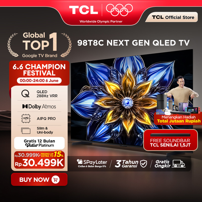 TCL Next Gen QLED 98 Inch T8C - 4K Google TV - HVA Screen - HDR10+ - Dolby Vision & Atmos - 288Hz VR