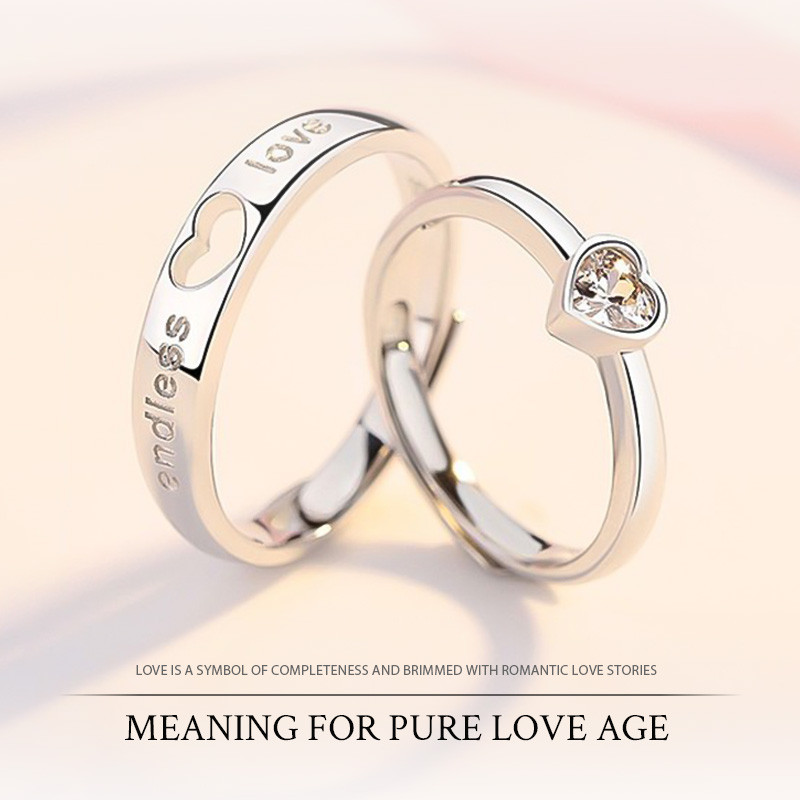 COD Cincin Pasangan Bentuk Hati yang Serasi Cincin Berlian Cinta Berongga untuk Pria dan Wanita-LB