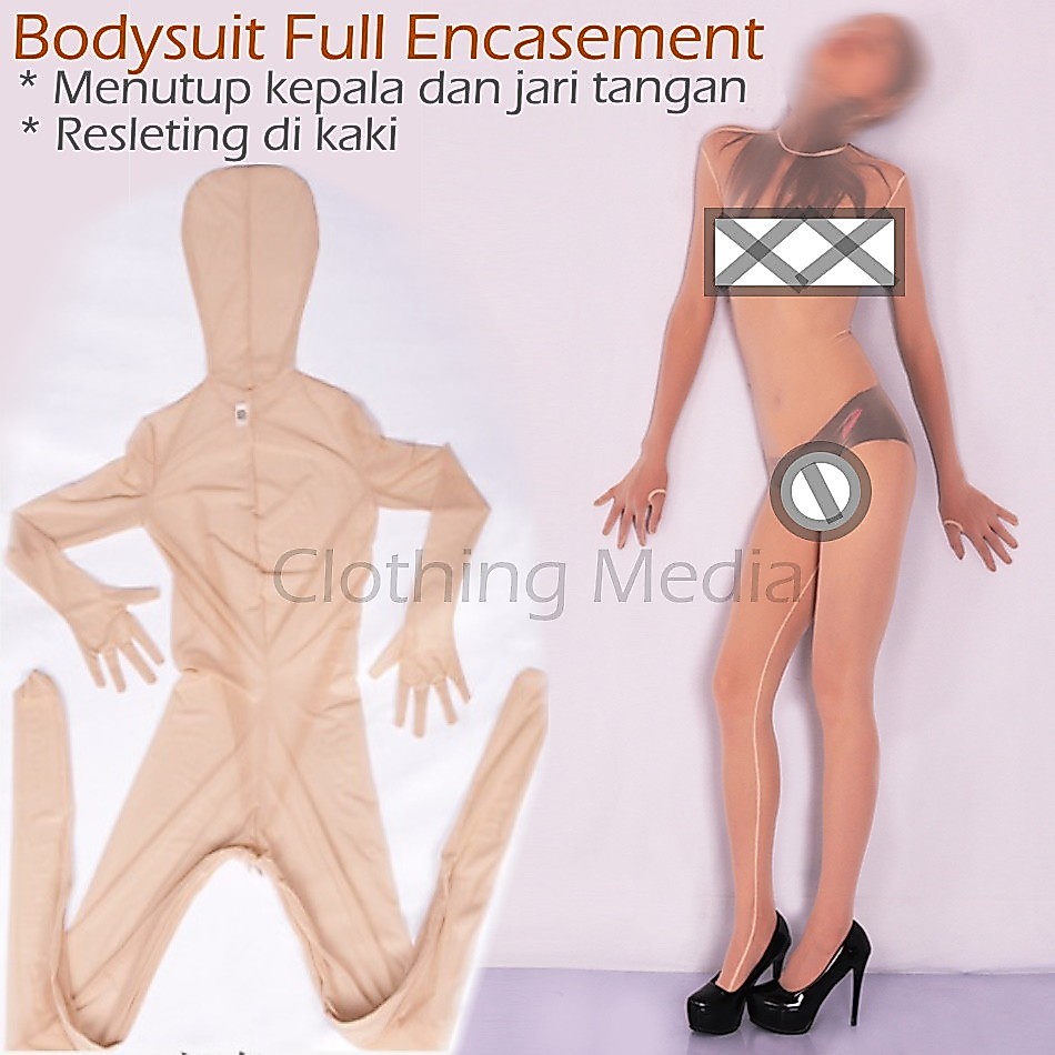 Bodysuit Full Encasement Kepala 5 Jari Tangan Bodystocking Zentai Transparan