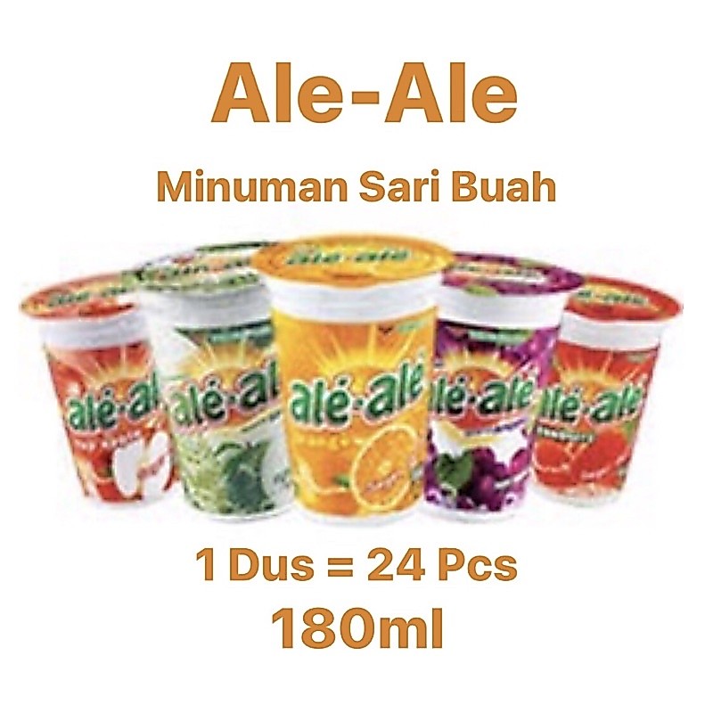 Ale-Ale | 1 Dus = 24 pcs (@ 180ml) | Minuman Ale Ale Sari Buah Rasa Jeruk, Mangga, Leci, Stroberi, A