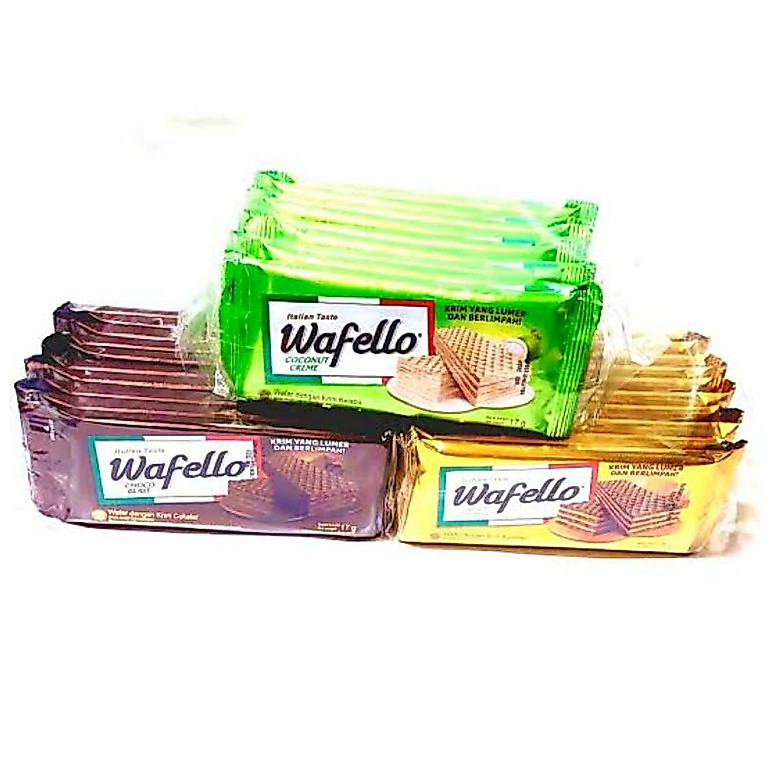 Wafello Vanilla Choco Caramel Coconut Wafer 17G 1 Renceng Isi 10 Sachet All Variant