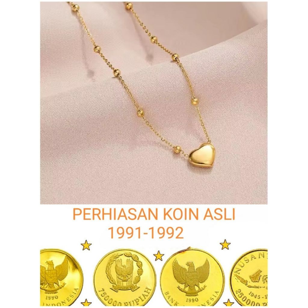 PERHIASAN KOIN Koin asli 1991 kalung koin liontin love warna emas anti luntur TERLARIS