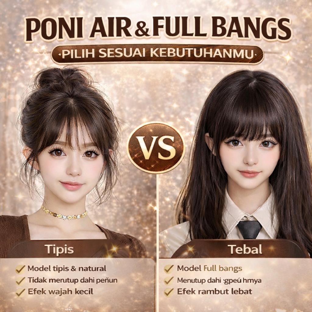 Poni Clip Wanita Poni Palsu Natural Clip On Poni Air Tipis Full Bangs Tebal Hairpiece Korea Hitam Co