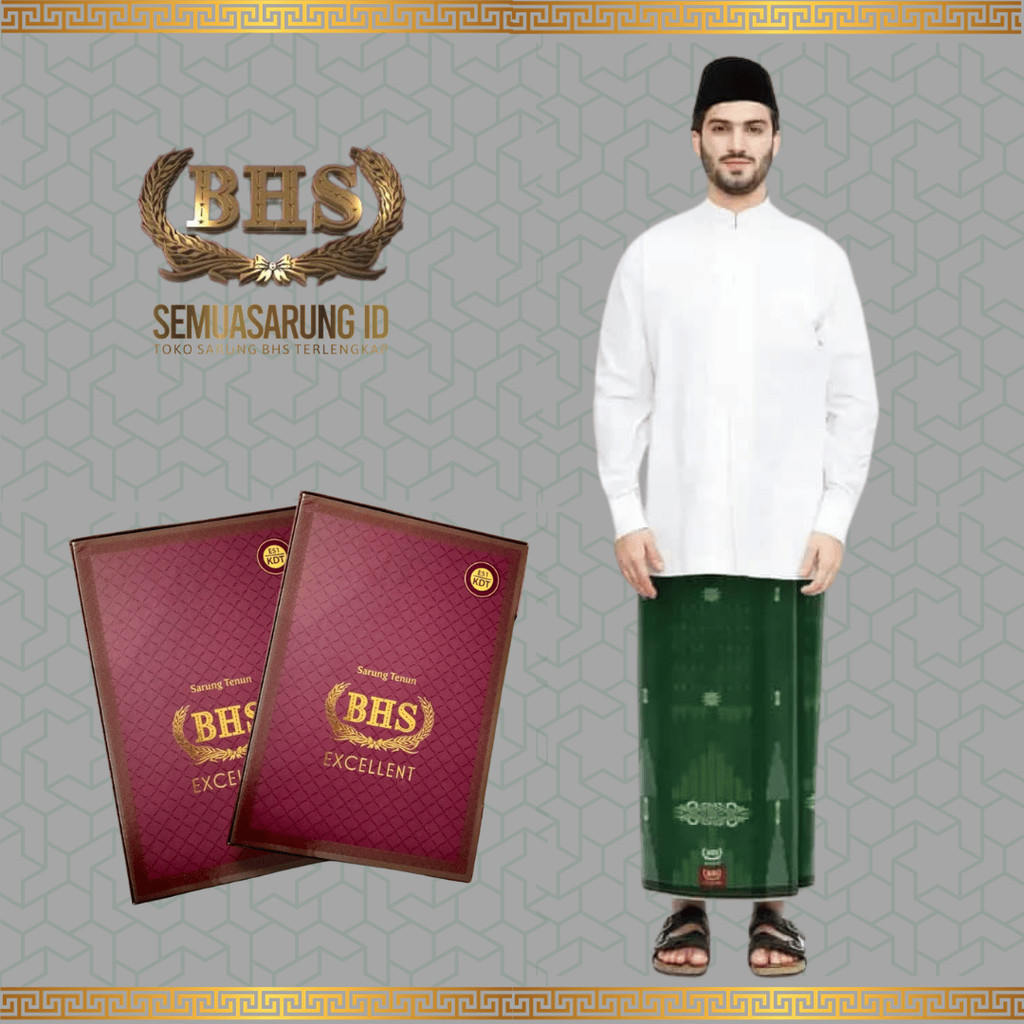 Sarung BHS Excellent Gold Motif E52 SPC Bahan Mercerized Cotton Kain Sarung Tenun Muslim Pria Halus 
