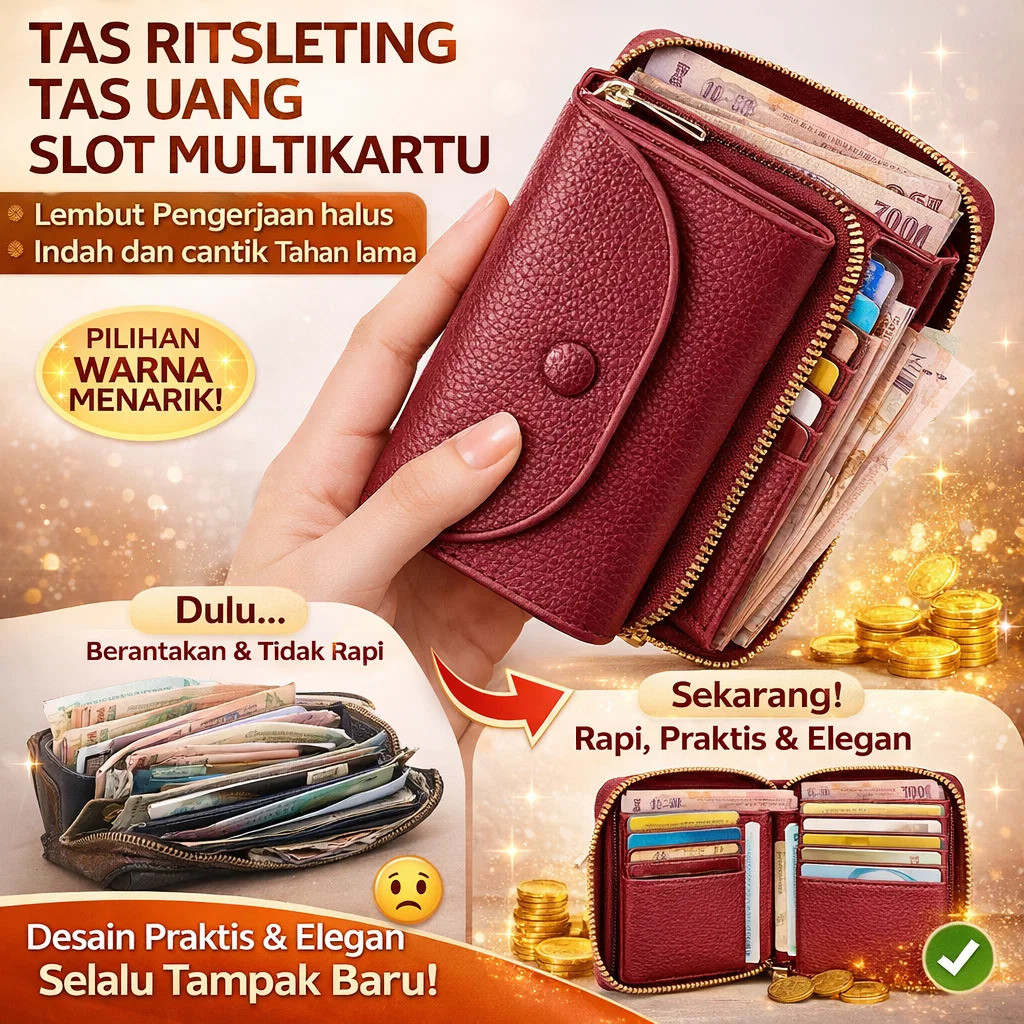 Dompet Pendek Motif Leci Dari Kulit Sapi Berkualitas Tinggi [COD + Pengiriman 24 Jam] Dompet Portabe