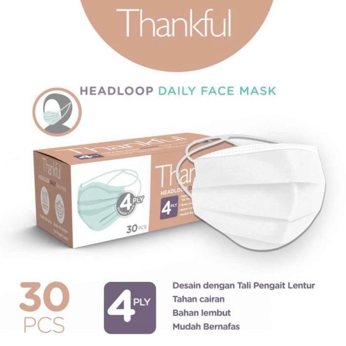 Masker Thankful Headloop Hijab 4ply isi 30 pcs - Putih