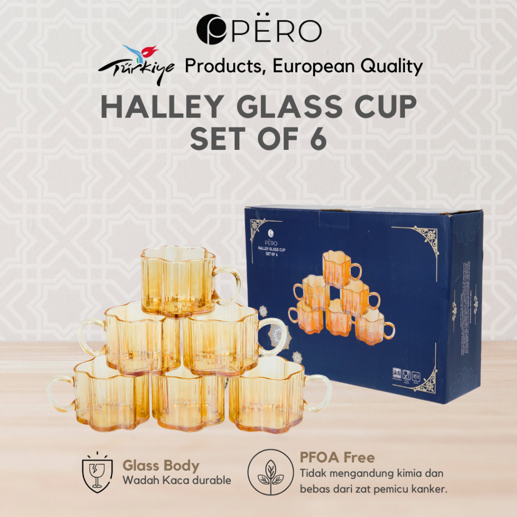 Bake|| [Promo Best Deal] Pero Halley Glass Cup Set Of 6 / Gelas Minum Set / Cangkir Gelas Minum Teh 