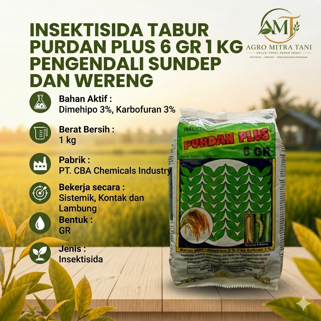 INSEKTISIDA TABUR PURDAN PLUS 6 GR 1 KG PENGENDALI SUNDEP DAN WERENG