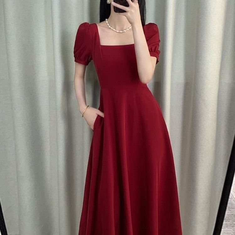 Grade Ori Putih Dress Party Elegan Vintage Midi Lengan Pendek Wanita Kekinian Dress Raya 2025 Cantik