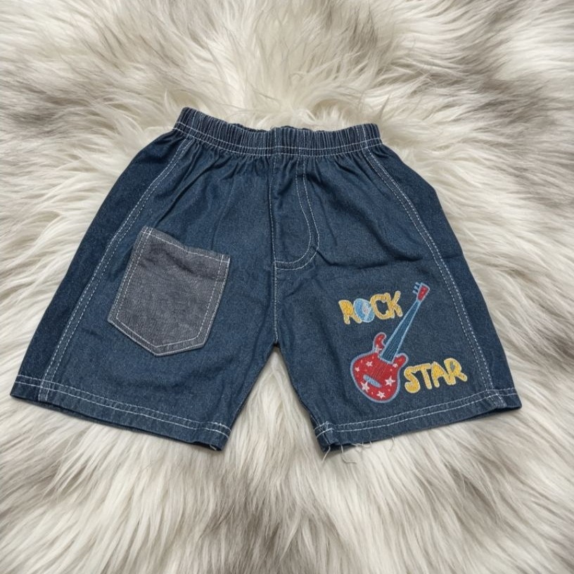 Celana Pendek Anak Laki Laki 2-3 Tahun Jeans Denim Motif Rock Star