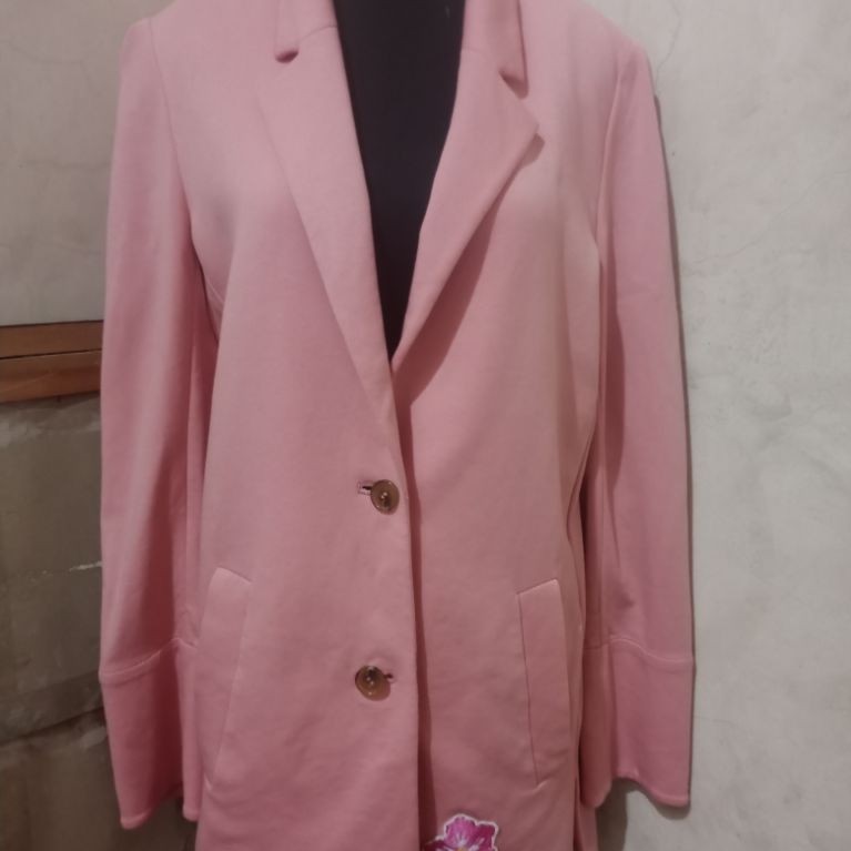 blazer coat pink wanita bahan kaos
