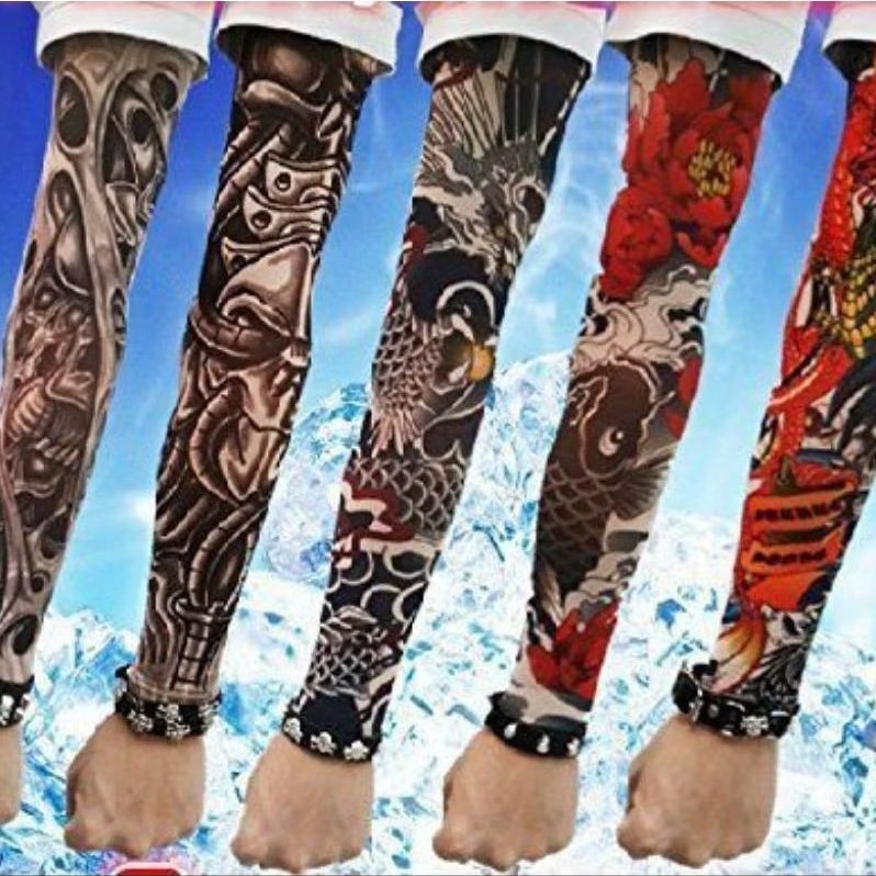 Manset Tato Lengan Panjang Pria Temporer dengan Bahan Nilon Spandek Tipis (Random)