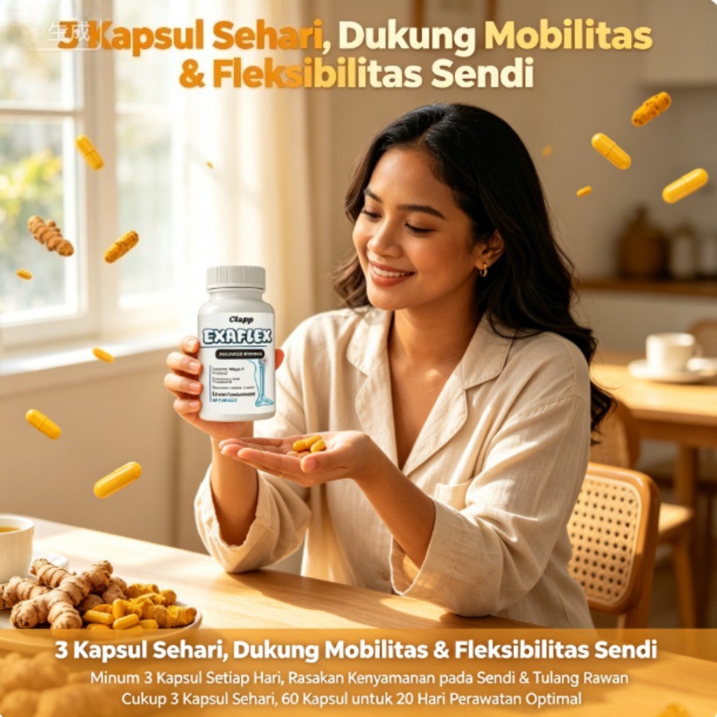 Clapp EXAFLEX Glucosamine 1500mg + Wood Cream + Chondroitin + Kunyit, Dukung Mobilitas dan Cerdas Se