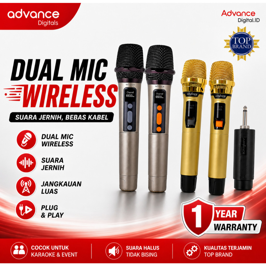 Advance Digitals - Dual Mic Wireless (Indoor/Outdoor) | microphone wireless karaoke advance, mic han