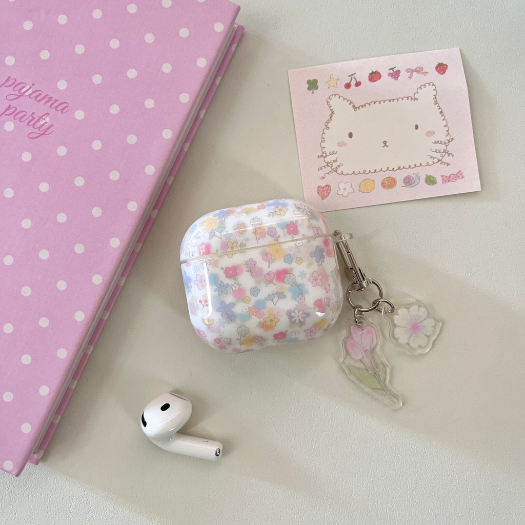 Casing earphone AirPods4 motif floral kecil yang lucu dengan liontin, untuk AirPodsPro3 nirkabel Blu