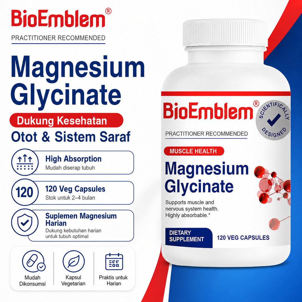 BioEmblem Magnesium Glycinate 120 Veg Capsules | Suplemen Magnesium Otot & Saraf