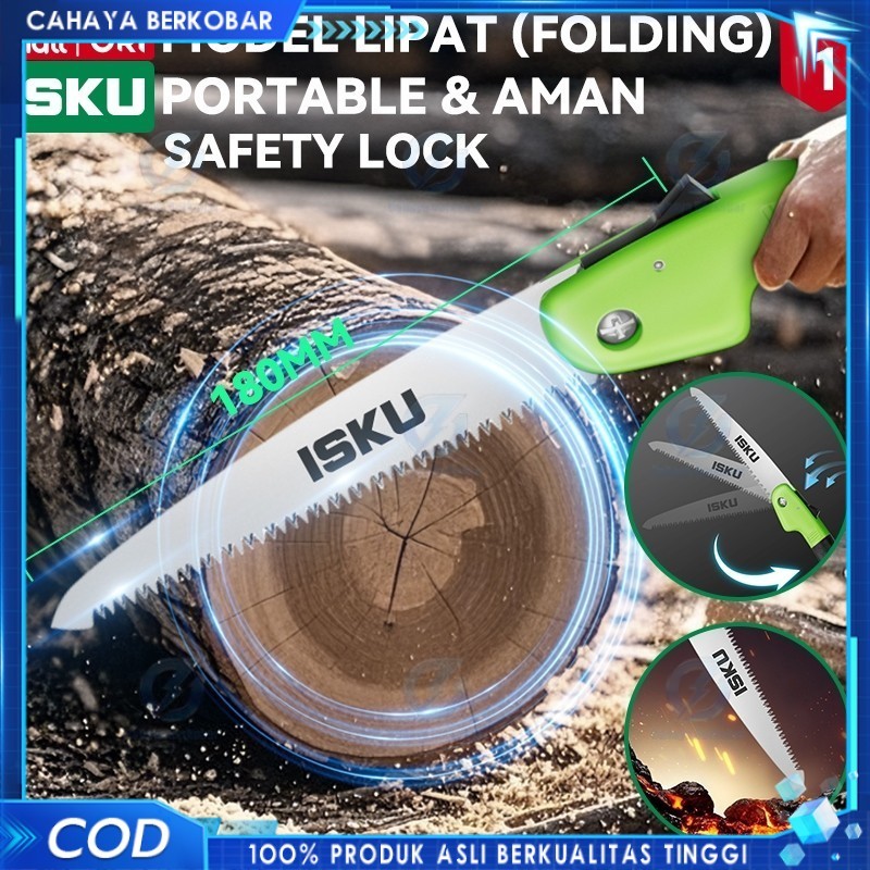 ISKU Gergaji Lipat Portable Pemotong Dahan Ranting Pohon Folding Pruning Saw Baja SK5 Tajam Gigi 3 S