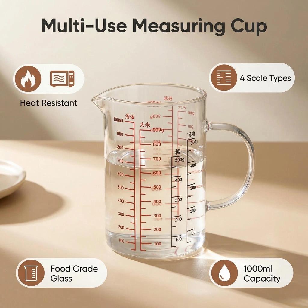 Glass measuring cup, household microwave oven cup with scale, baking measuring cup, measuring milk c