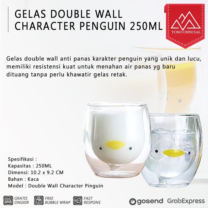 GELAS DOUBLE WALL PENGUIN 250ML GELAS UNIK KARAKTER PINGUIN CUP GLASS