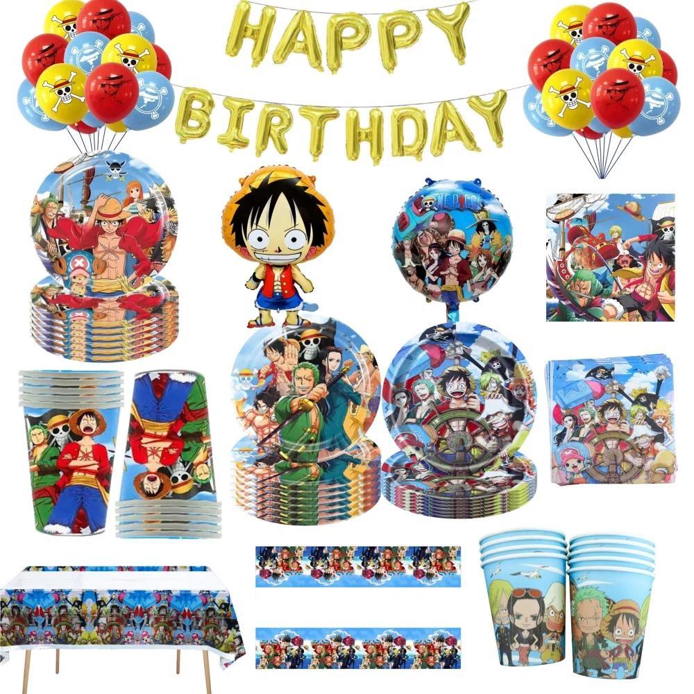 Balon Foil One Piece, Balon Latex Anime, Dekorasi Pesta Ulang Tahun, Spanduk, Peralatan Makan, Set G