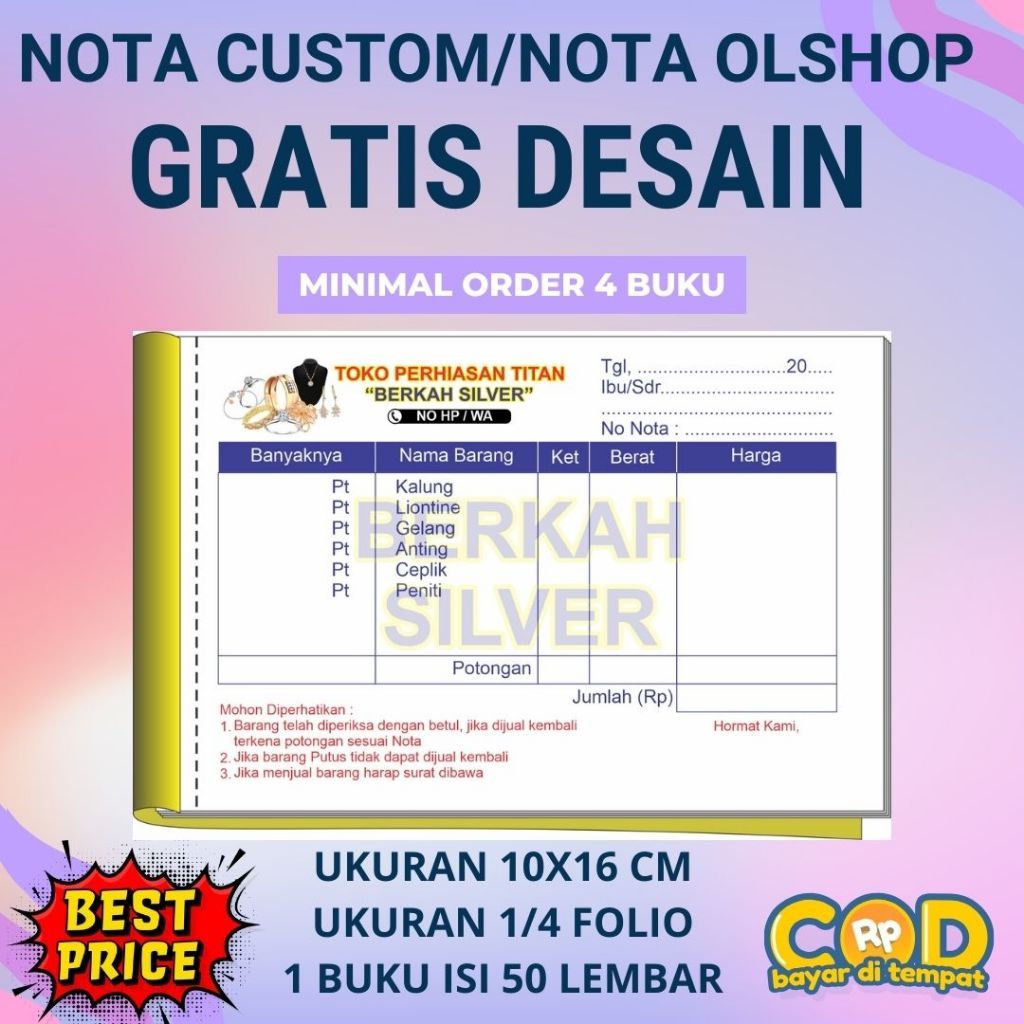 Nota Olshop Custum / Nota Toko Custum Free Design Full Color Murah