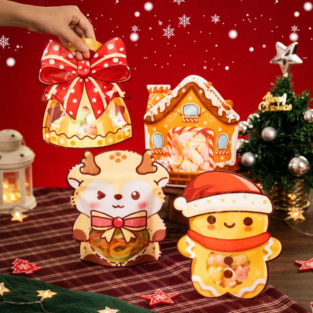 Pouch Kantong Plastik Natal Christmas Gift Goodie Bag Hadiah Cookies Makanan Kue Souvenir Gereja Ham