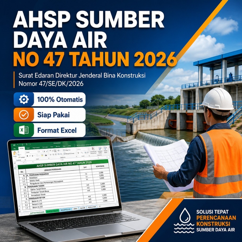 AHSP SDA 2026 Excel Sesuai SE Dirjen Bina Konstruksi No 47/SE/DK/2026 Otomatis Siap Hitung RAB Proye