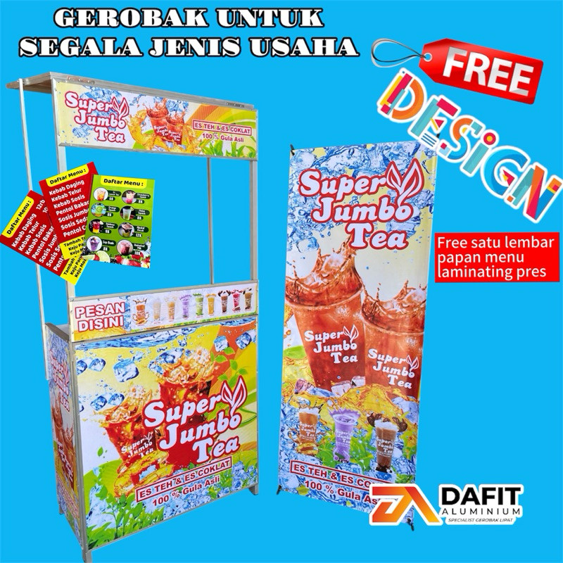 Booth portable Gerobak lipat Full kerangka Aluminium Gerobak jualan Free dsain Gambar