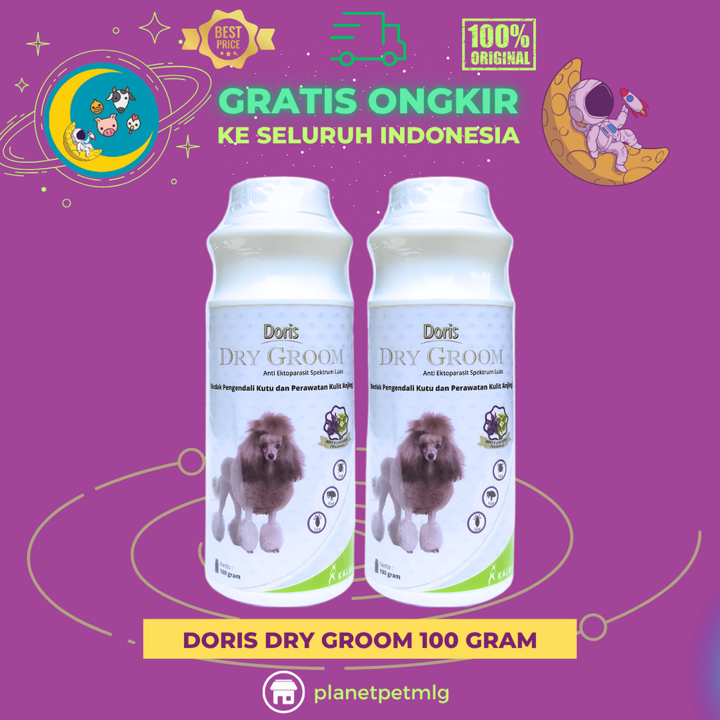 DORIS DRY GROOM 100 GRAM - Bedak Grooming Anti Kutu Gatal & Jamur Serta Rawat Kulit Untuk Anjing Pup