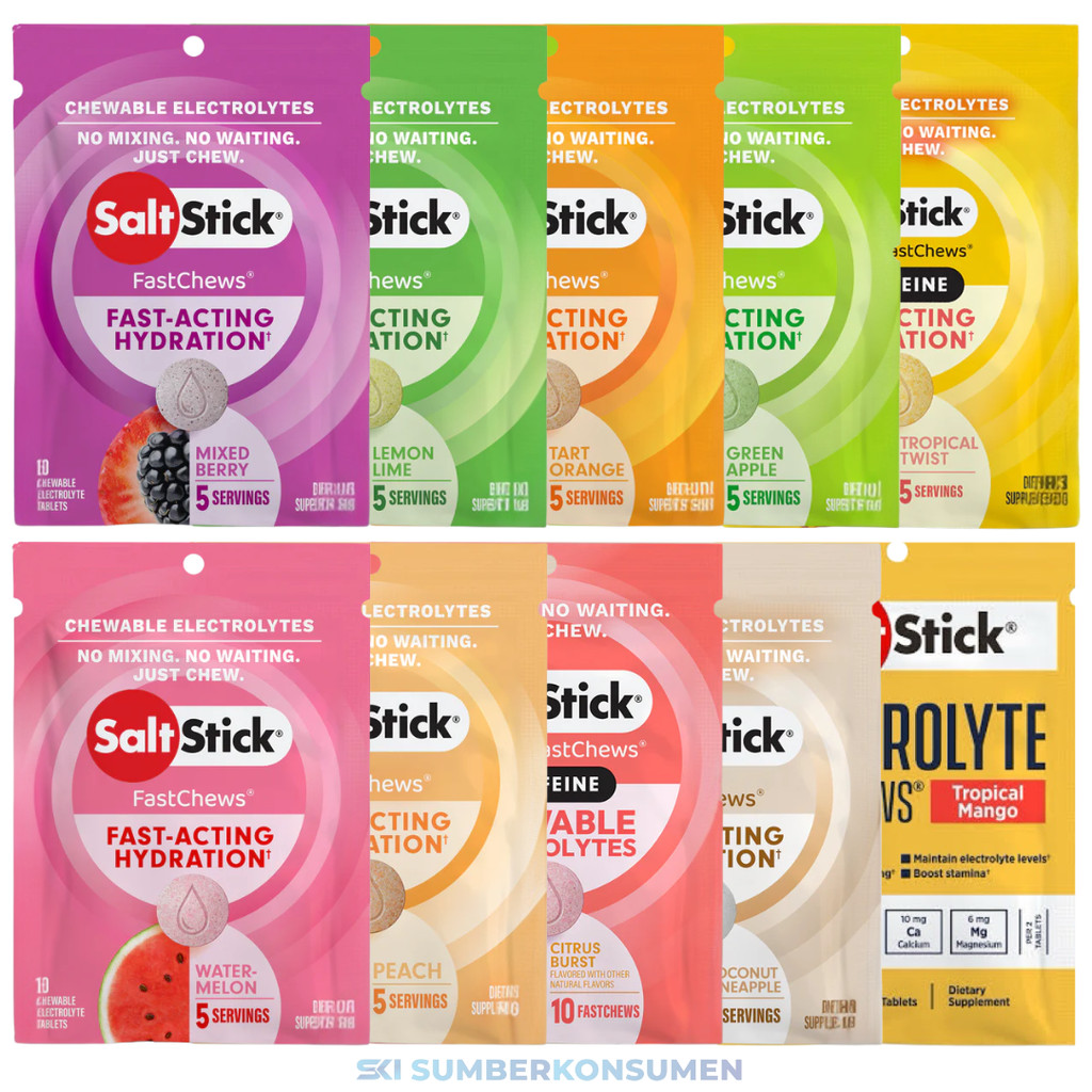 SaltStick FastChew Semua Rasa 10-Tablet Sachet / Salt Stick Electrolyte Fast Chews FastChews