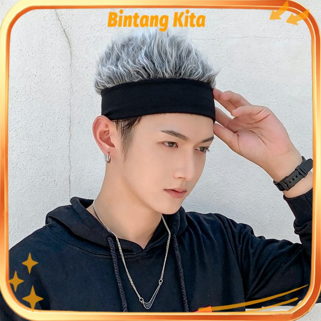 Topi Wig Pria Rambut Palsu Topi Rambut Palsu Naruto Topi Rambut Palsu Wig Topi Wig Bulu Korea Rambut