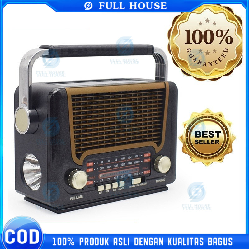 Full House Radio fm bluetooth/AM/SW Radio jadul Player Radio Portabel Retro Solar Pengisian denganSe